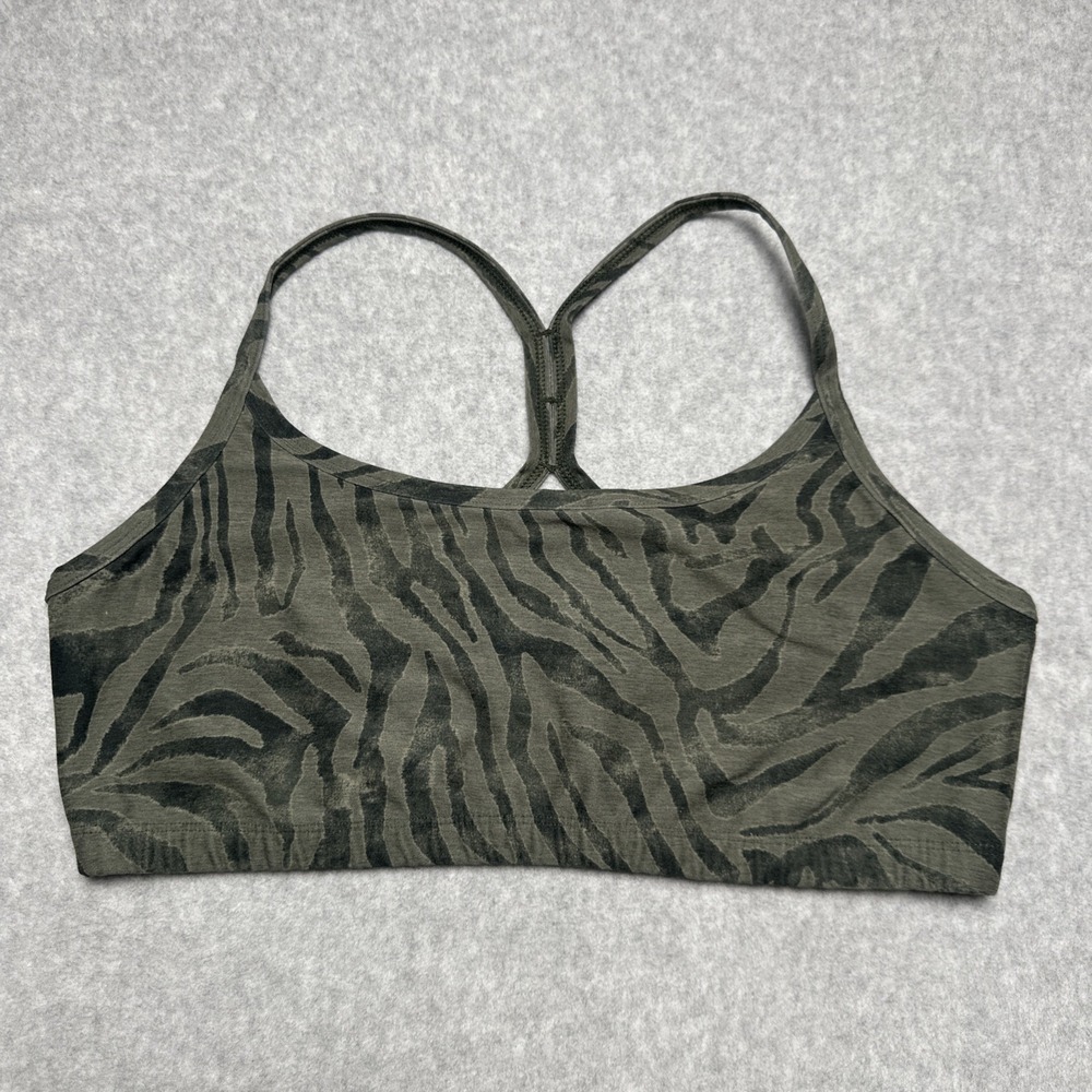 Beyond Yoga Softmark Slim Racerback Sports Bra Dark Green Camo Zebra Print XL